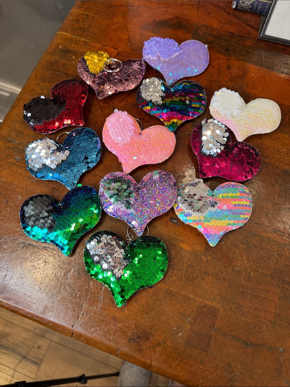 Sequin Heart Keychain - Iridescent Multicolor Hearts-FREE w/$75 purchase